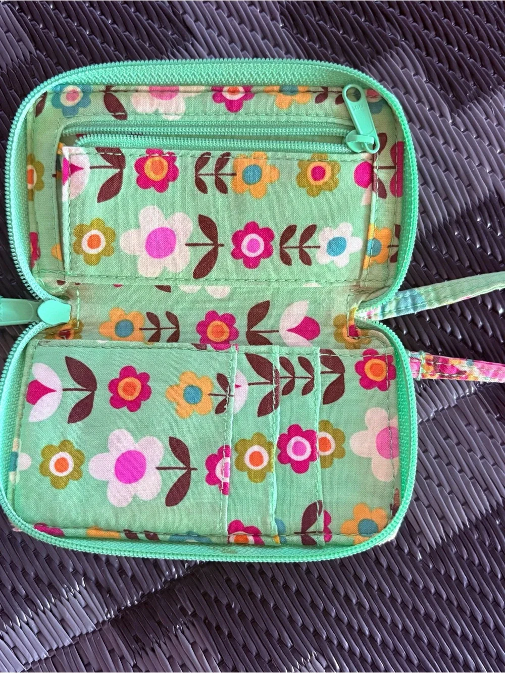 Vera Bradley Mint Green Floral Quilted Phone Wristlet with Pink Accents